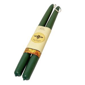 x2 NWT 100% Beeswax Big Dipper Wax Works Hand Dipped 12" Tapers Forest Green